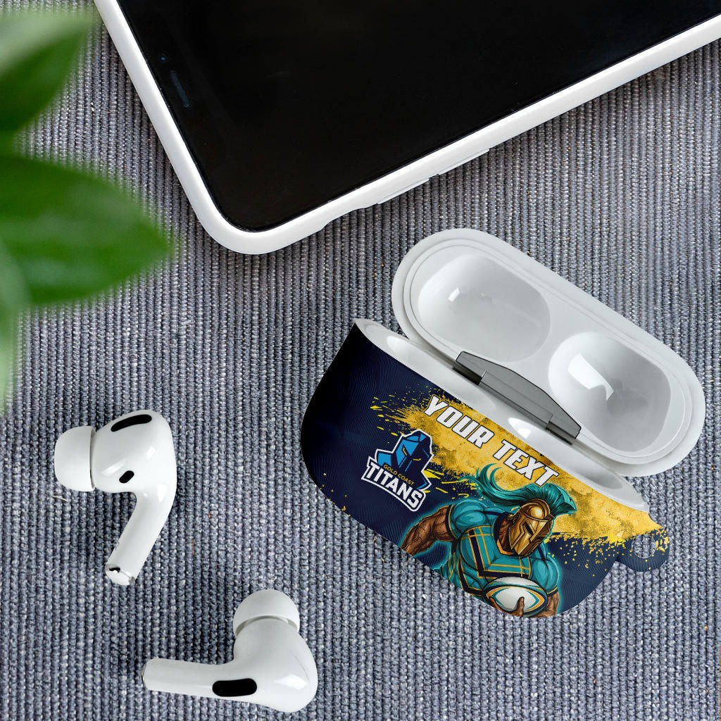 Personalised Gold Coast Titans Rugby AirPods Case Titans Mascot - Sporty Splash Art Style
