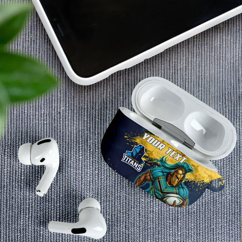 Personalised Gold Coast Titans Rugby AirPods Case Titans Mascot - Sporty Splash Art Style