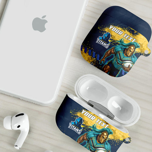 Personalised Gold Coast Titans Rugby AirPods Case Titans Mascot - Sporty Splash Art Style