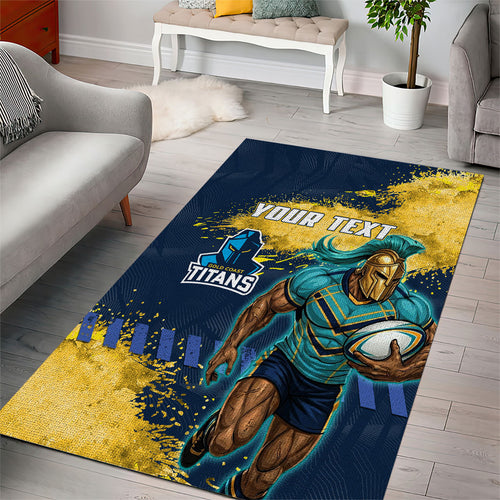 Personalised Gold Coast Titans Rugby Area Rug Titans Mascot - Sporty Splash Art Style