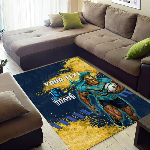 Personalised Gold Coast Titans Rugby Area Rug Titans Mascot - Sporty Splash Art Style