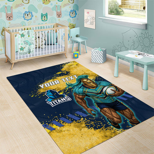 Personalised Gold Coast Titans Rugby Area Rug Titans Mascot - Sporty Splash Art Style