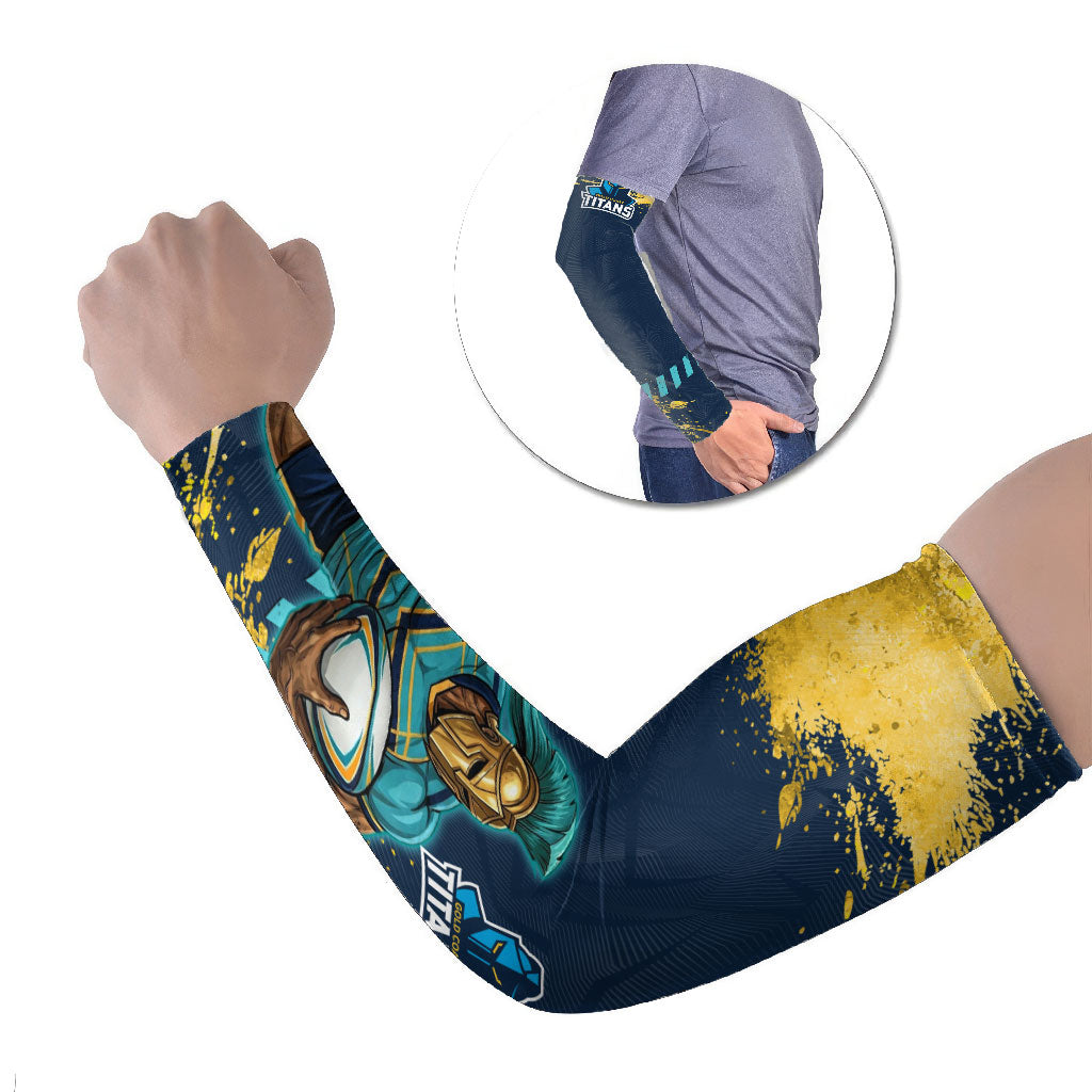 Personalised Gold Coast Titans Rugby Arm Sleeves Titans Mascot - Sporty Splash Art Style
