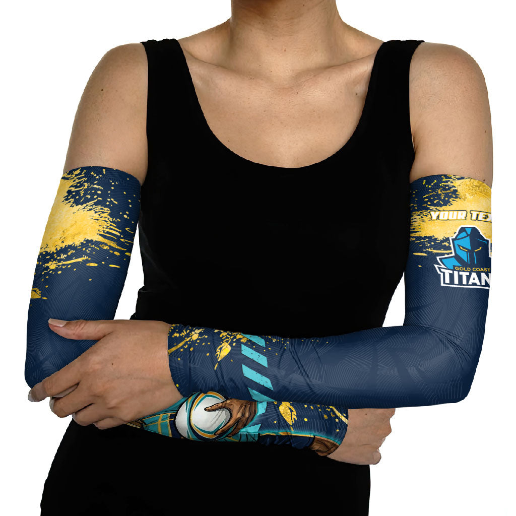 Personalised Gold Coast Titans Rugby Arm Sleeves Titans Mascot - Sporty Splash Art Style