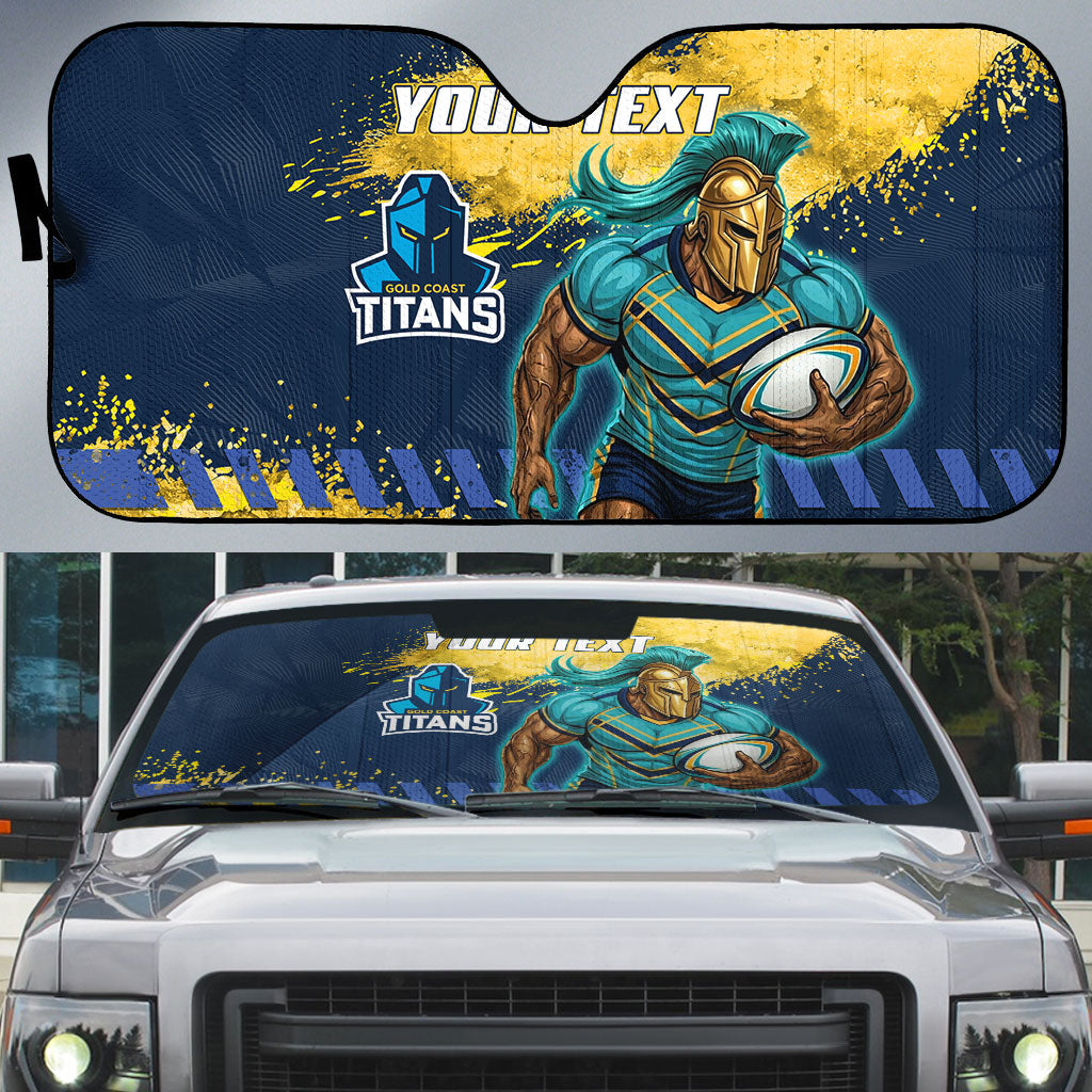 Personalised Gold Coast Titans Rugby Auto Sun Shade Titans Mascot - Sporty Splash Art Style