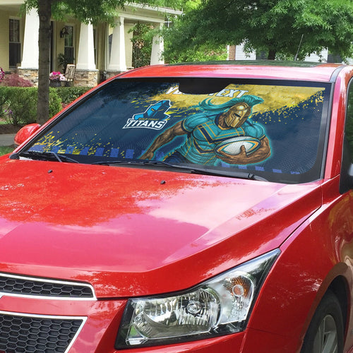 Personalised Gold Coast Titans Rugby Auto Sun Shade Titans Mascot - Sporty Splash Art Style