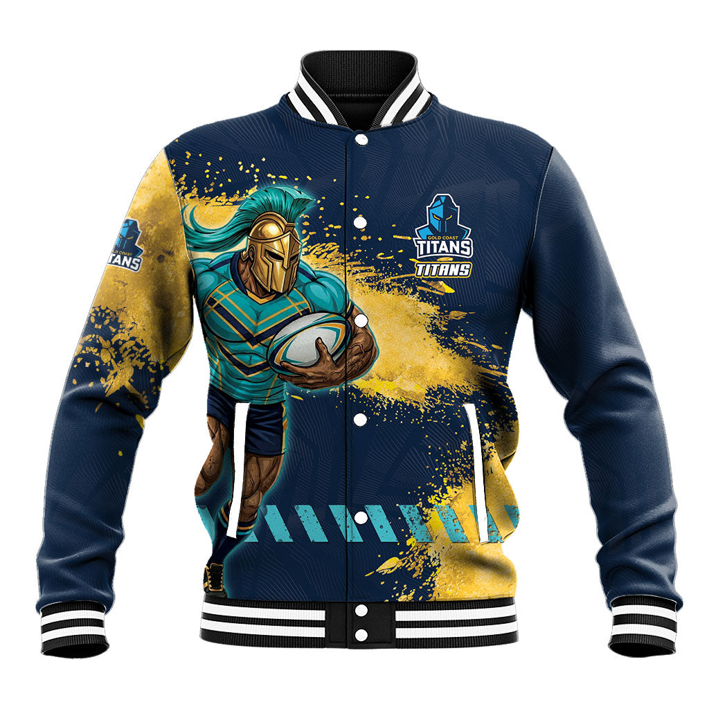 Personalised Gold Coast Titans Rugby Baseball Jacket Titans Mascot - Sporty Splash Art Style