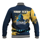 Personalised Gold Coast Titans Rugby Baseball Jacket Titans Mascot - Sporty Splash Art Style