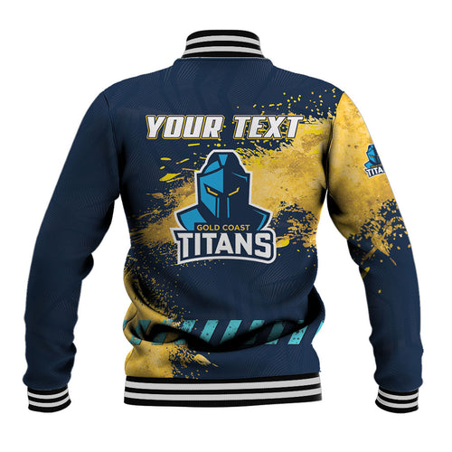 Personalised Gold Coast Titans Rugby Baseball Jacket Titans Mascot - Sporty Splash Art Style