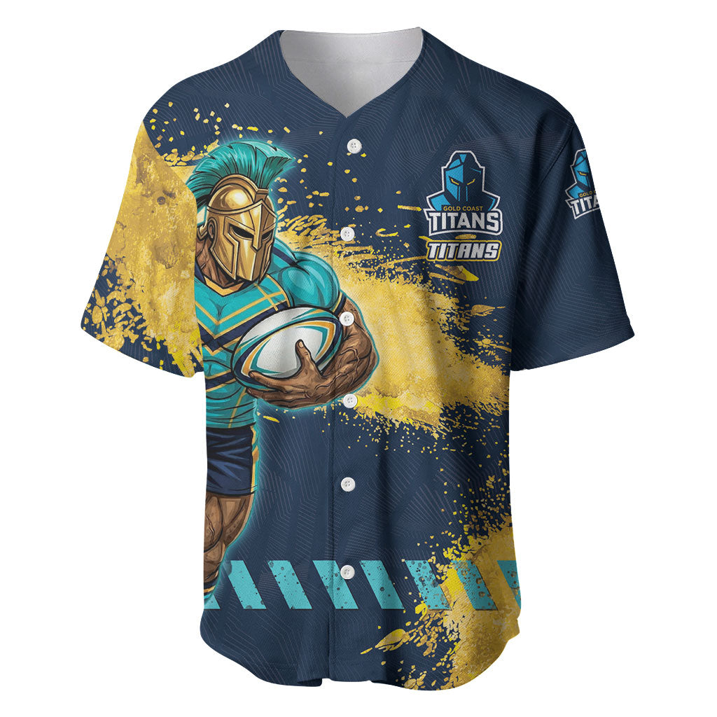 Personalised Gold Coast Titans Rugby Baseball Jersey Titans Mascot - Sporty Splash Art Style