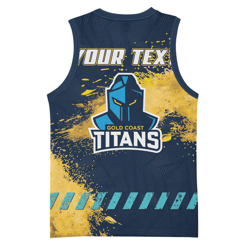 Personalised Gold Coast Titans Rugby Basketball Jersey Titans Mascot - Sporty Splash Art Style
