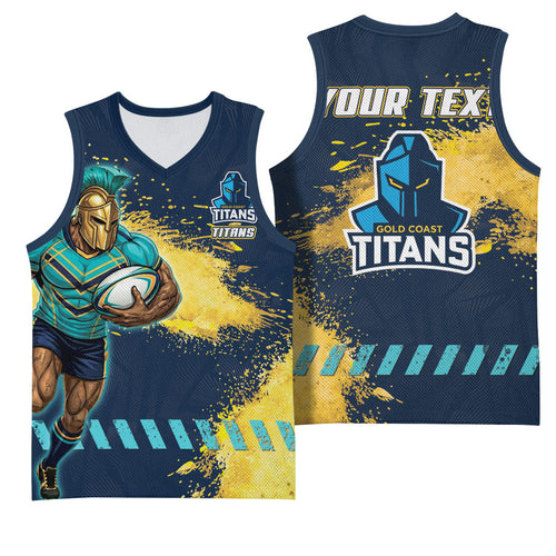 Personalised Gold Coast Titans Rugby Basketball Jersey Titans Mascot - Sporty Splash Art Style