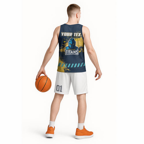Personalised Gold Coast Titans Rugby Basketball Jersey Titans Mascot - Sporty Splash Art Style