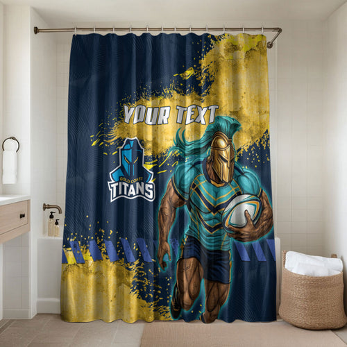 Personalised Gold Coast Titans Rugby Bathroom Set Titans Mascot - Sporty Splash Art Style