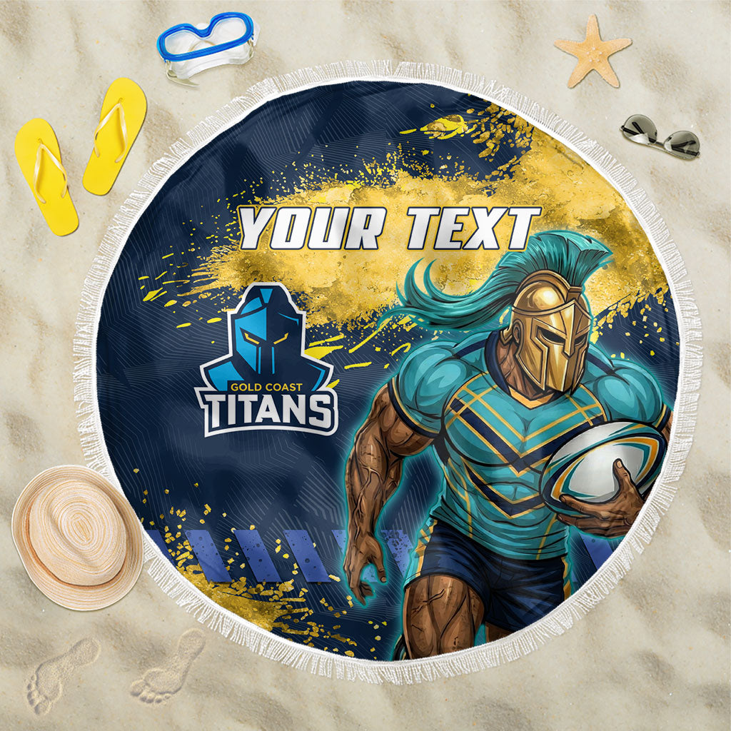 Personalised Gold Coast Titans Rugby Beach Blanket Titans Mascot - Sporty Splash Art Style