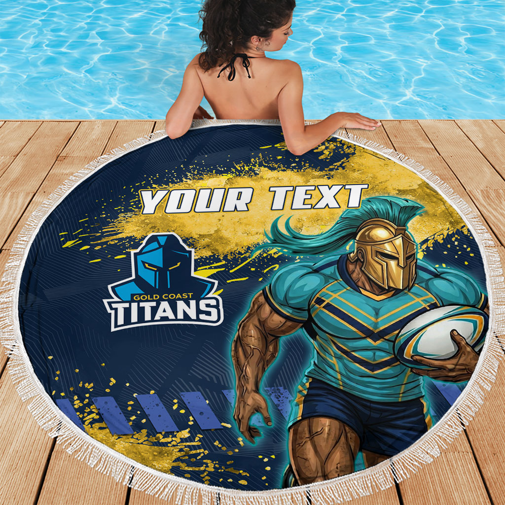 Personalised Gold Coast Titans Rugby Beach Blanket Titans Mascot - Sporty Splash Art Style