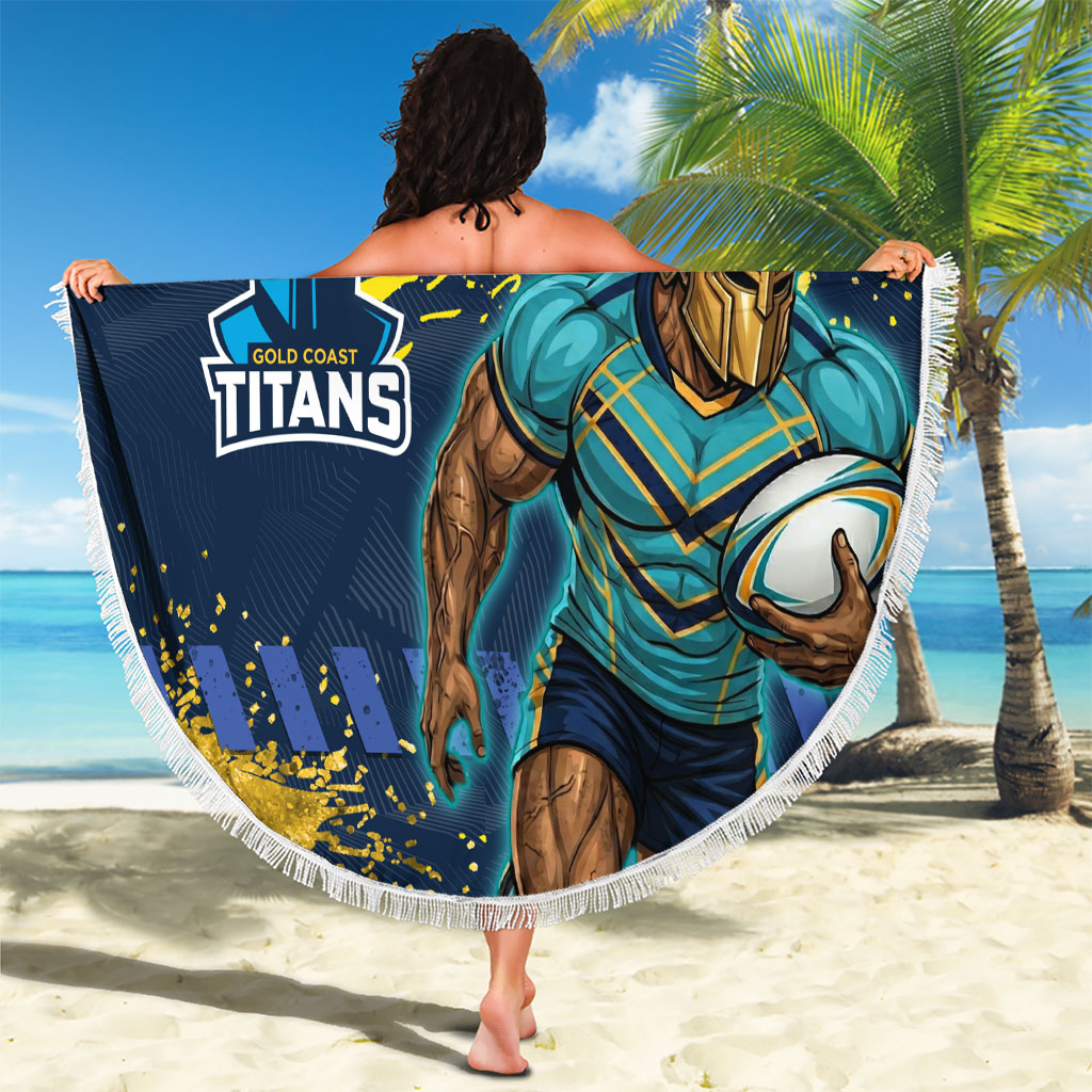 Personalised Gold Coast Titans Rugby Beach Blanket Titans Mascot - Sporty Splash Art Style