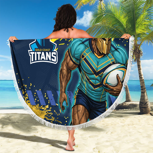 Personalised Gold Coast Titans Rugby Beach Blanket Titans Mascot - Sporty Splash Art Style
