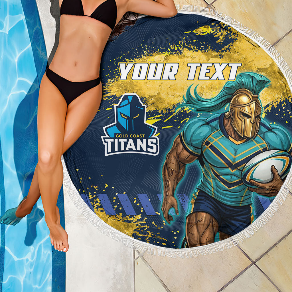 Personalised Gold Coast Titans Rugby Beach Blanket Titans Mascot - Sporty Splash Art Style