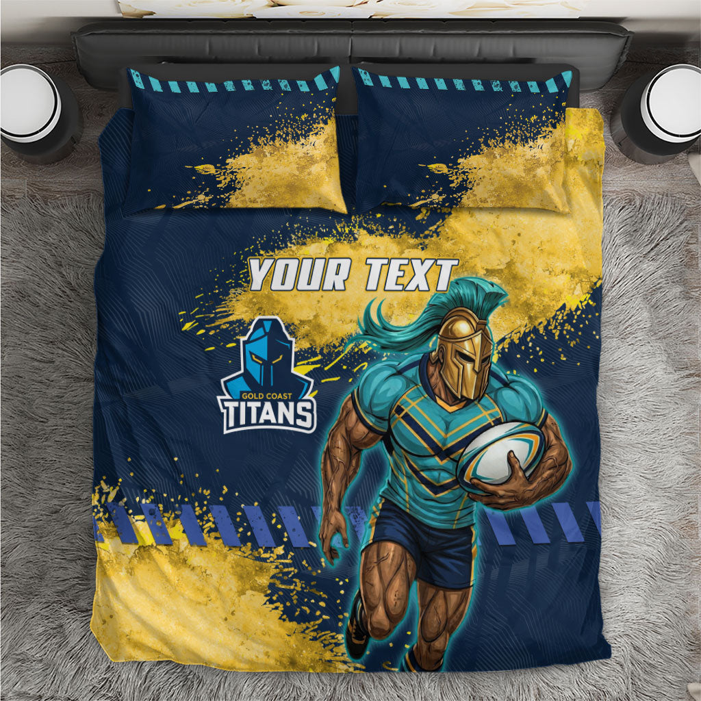 Personalised Gold Coast Titans Rugby Bedding Set Titans Mascot - Sporty Splash Art Style