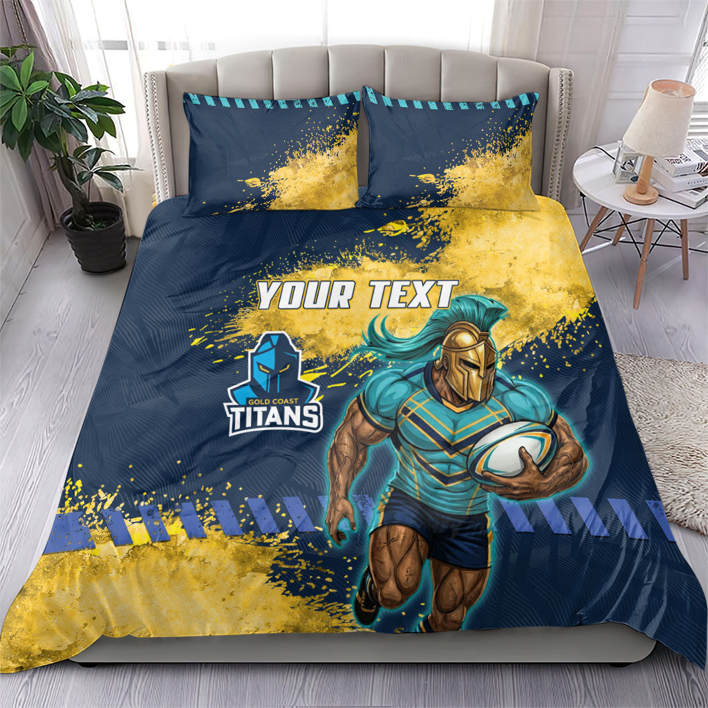Personalised Gold Coast Titans Rugby Bedding Set Titans Mascot - Sporty Splash Art Style