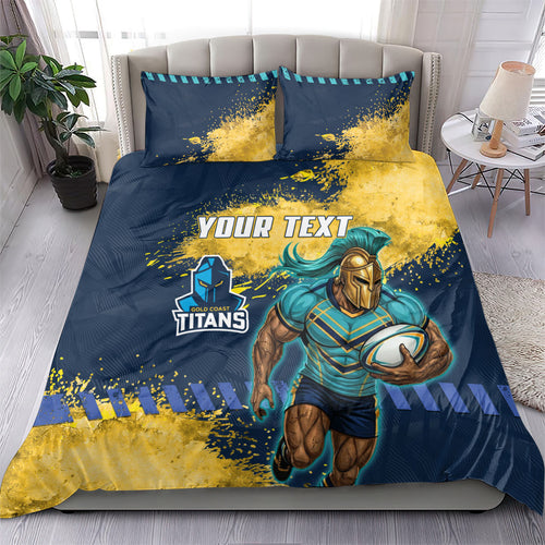 Personalised Gold Coast Titans Rugby Bedding Set Titans Mascot - Sporty Splash Art Style