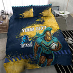 Personalised Gold Coast Titans Rugby Bedding Set Titans Mascot - Sporty Splash Art Style