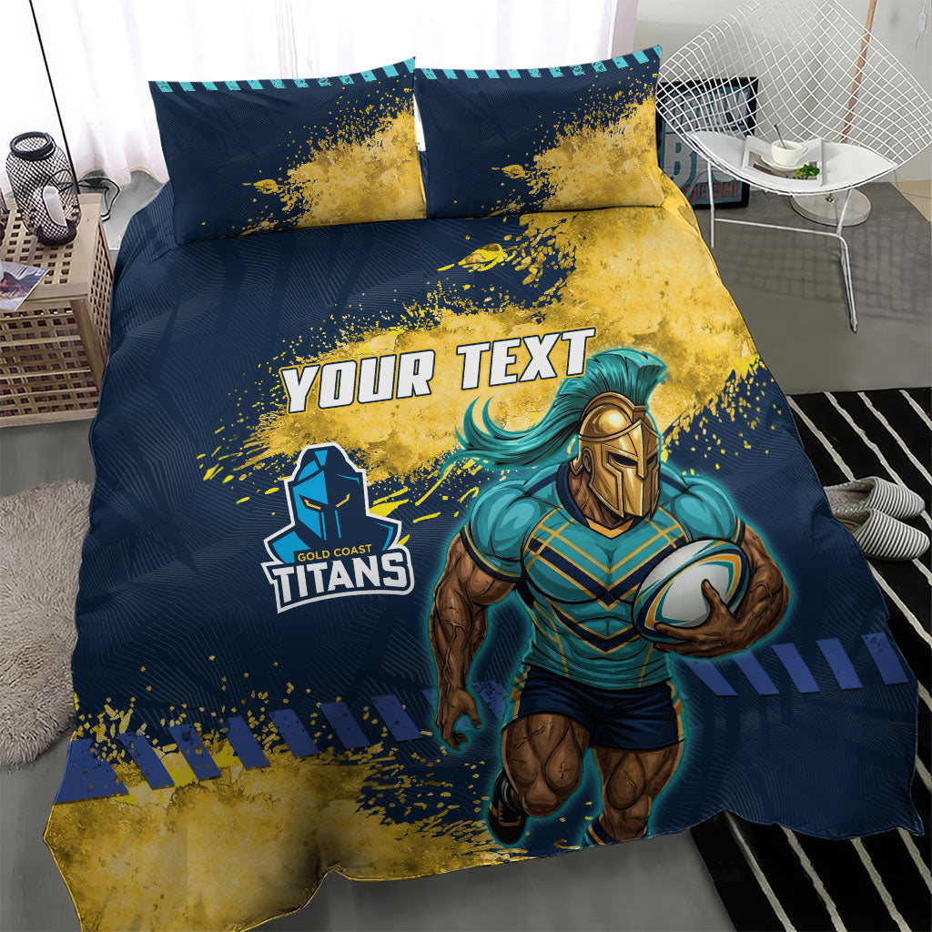 Personalised Gold Coast Titans Rugby Bedding Set Titans Mascot - Sporty Splash Art Style