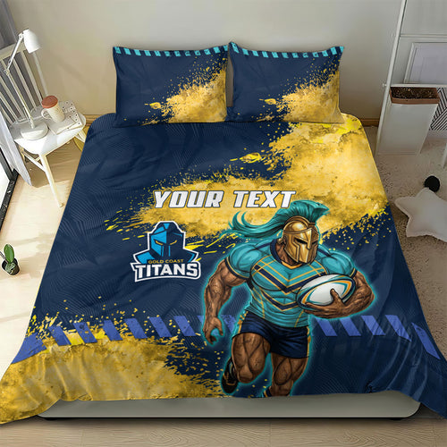 Personalised Gold Coast Titans Rugby Bedding Set Titans Mascot - Sporty Splash Art Style