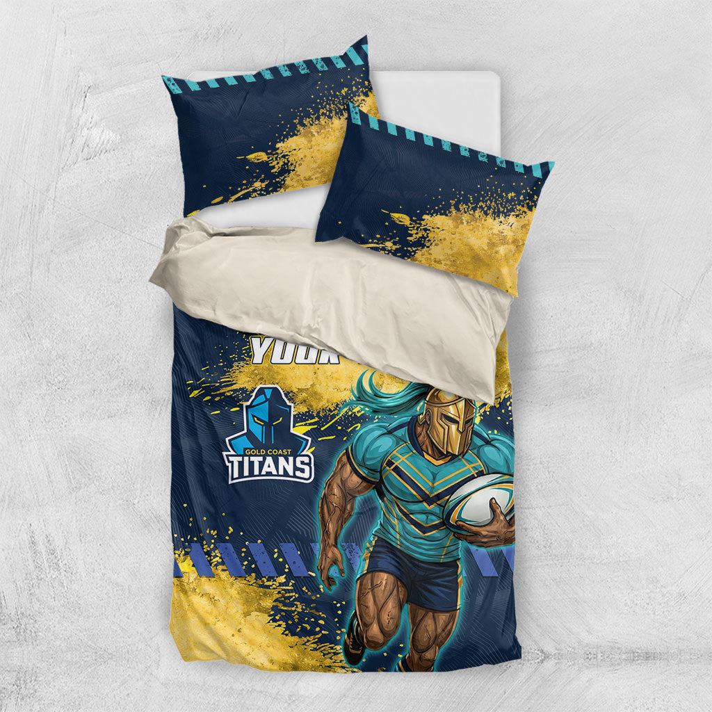 Personalised Gold Coast Titans Rugby Bedding Set Titans Mascot - Sporty Splash Art Style