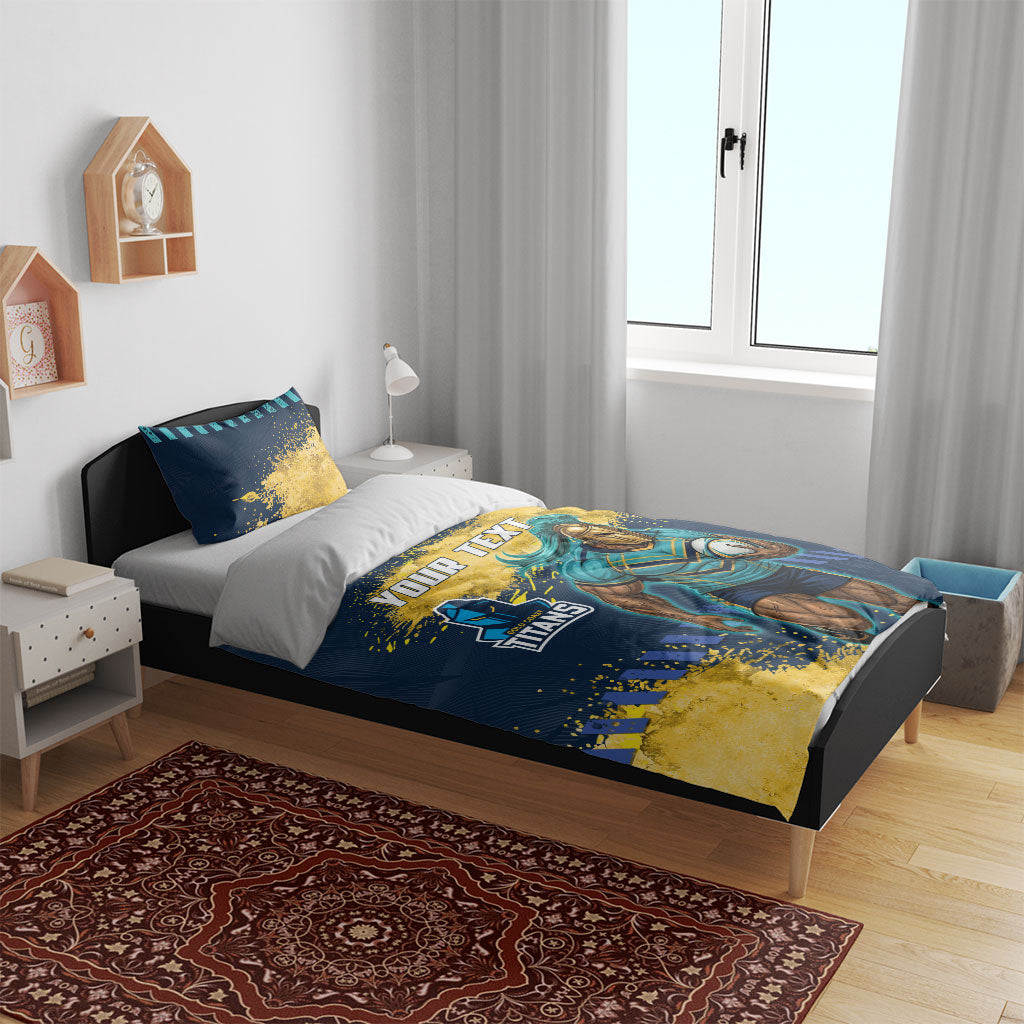 Personalised Gold Coast Titans Rugby Bedding Set Titans Mascot - Sporty Splash Art Style
