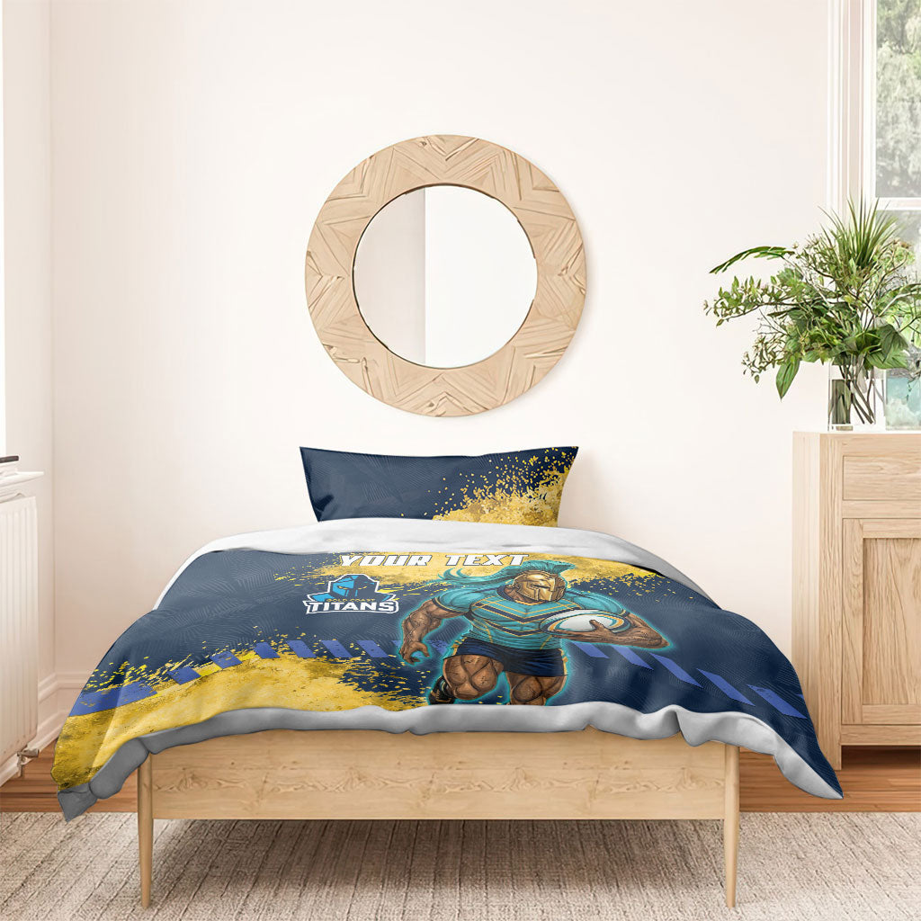 Personalised Gold Coast Titans Rugby Bedding Set Titans Mascot - Sporty Splash Art Style