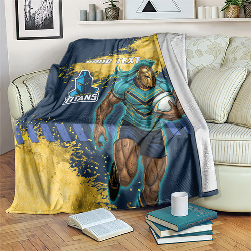 Personalised Gold Coast Titans Rugby Blanket Titans Mascot - Sporty Splash Art Style