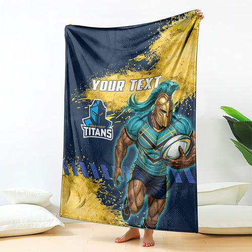 Personalised Gold Coast Titans Rugby Blanket Titans Mascot - Sporty Splash Art Style