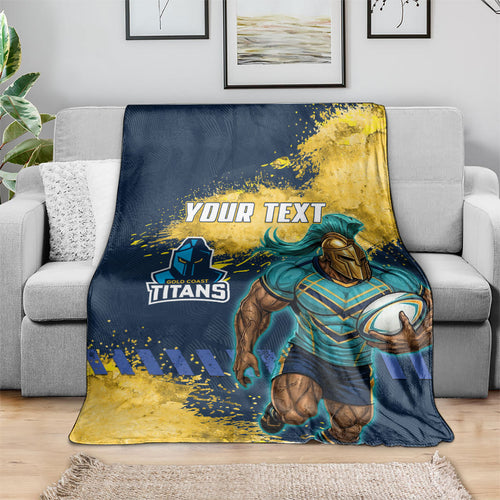 Personalised Gold Coast Titans Rugby Blanket Titans Mascot - Sporty Splash Art Style