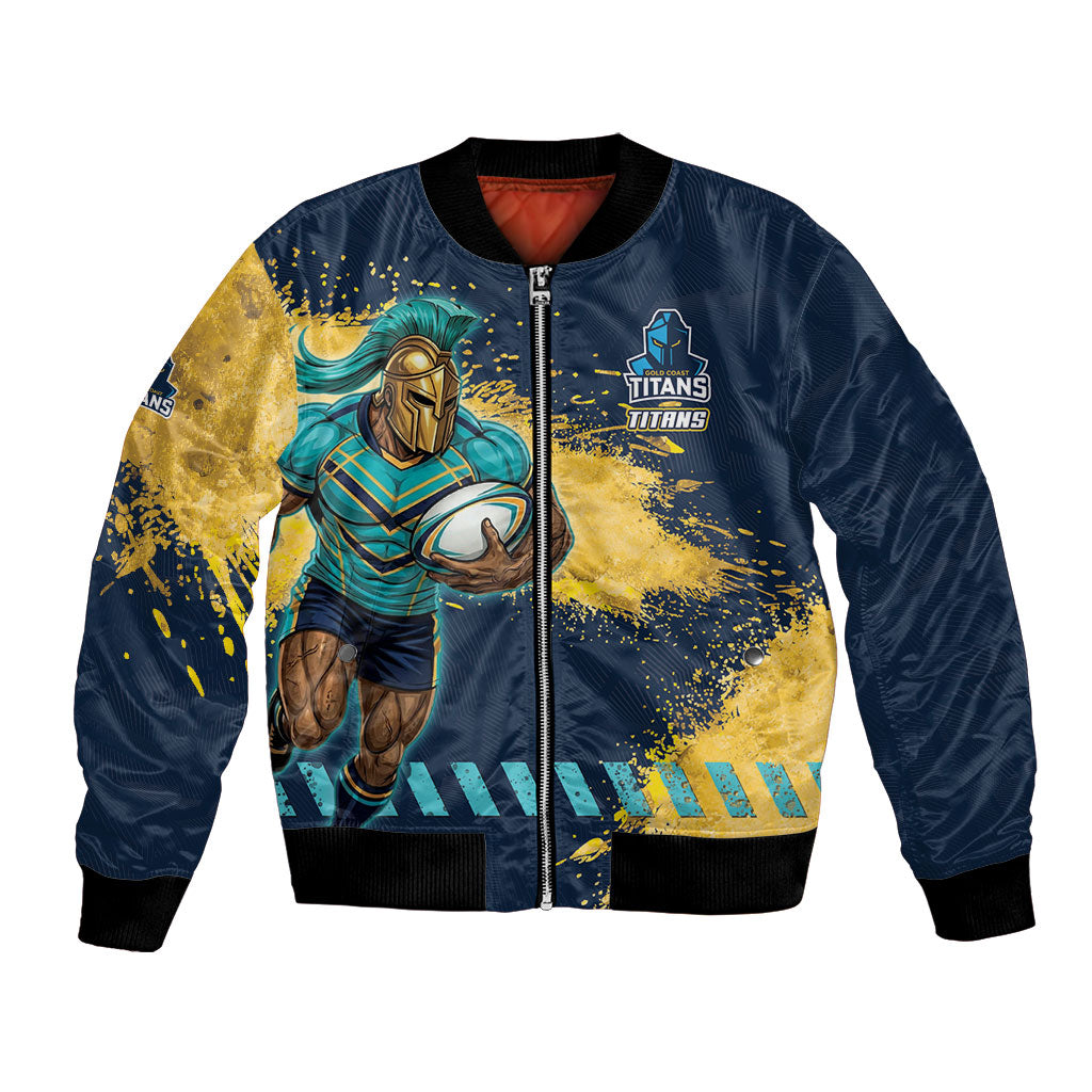 Personalised Gold Coast Titans Rugby Bomber Jacket Titans Mascot - Sporty Splash Art Style
