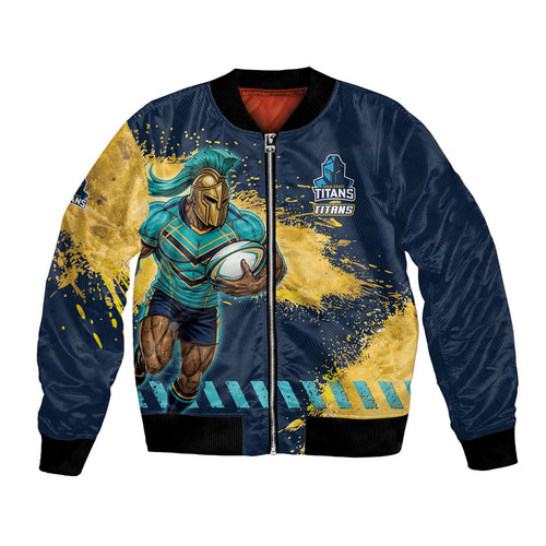 Personalised Gold Coast Titans Rugby Bomber Jacket Titans Mascot - Sporty Splash Art Style