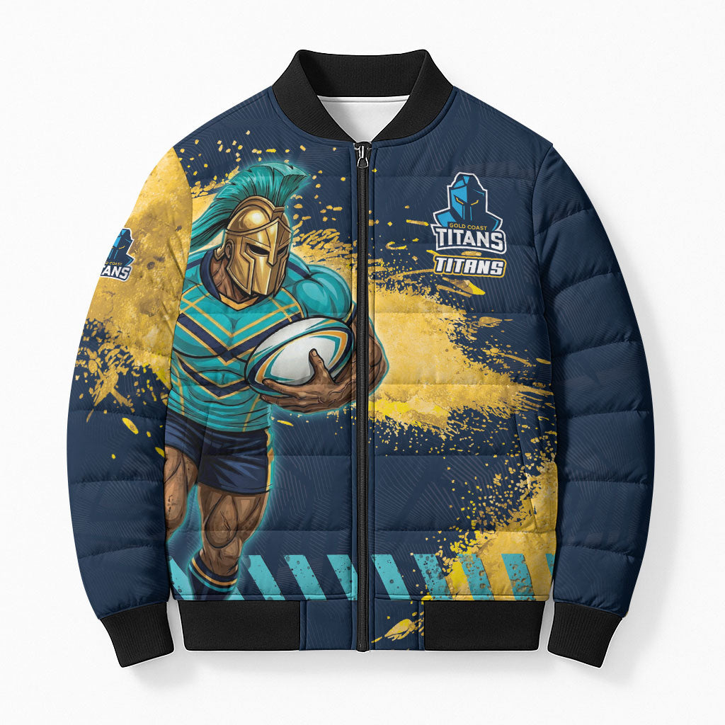 Personalised Gold Coast Titans Rugby Bomber Puffer Jacket Titans Mascot - Sporty Splash Art Style