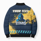 Personalised Gold Coast Titans Rugby Bomber Puffer Jacket Titans Mascot - Sporty Splash Art Style