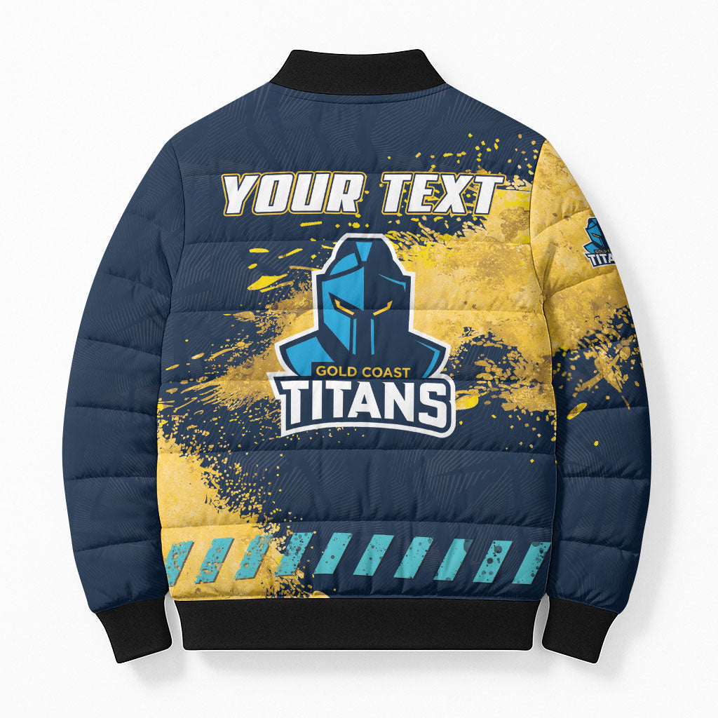 Personalised Gold Coast Titans Rugby Bomber Puffer Jacket Titans Mascot - Sporty Splash Art Style
