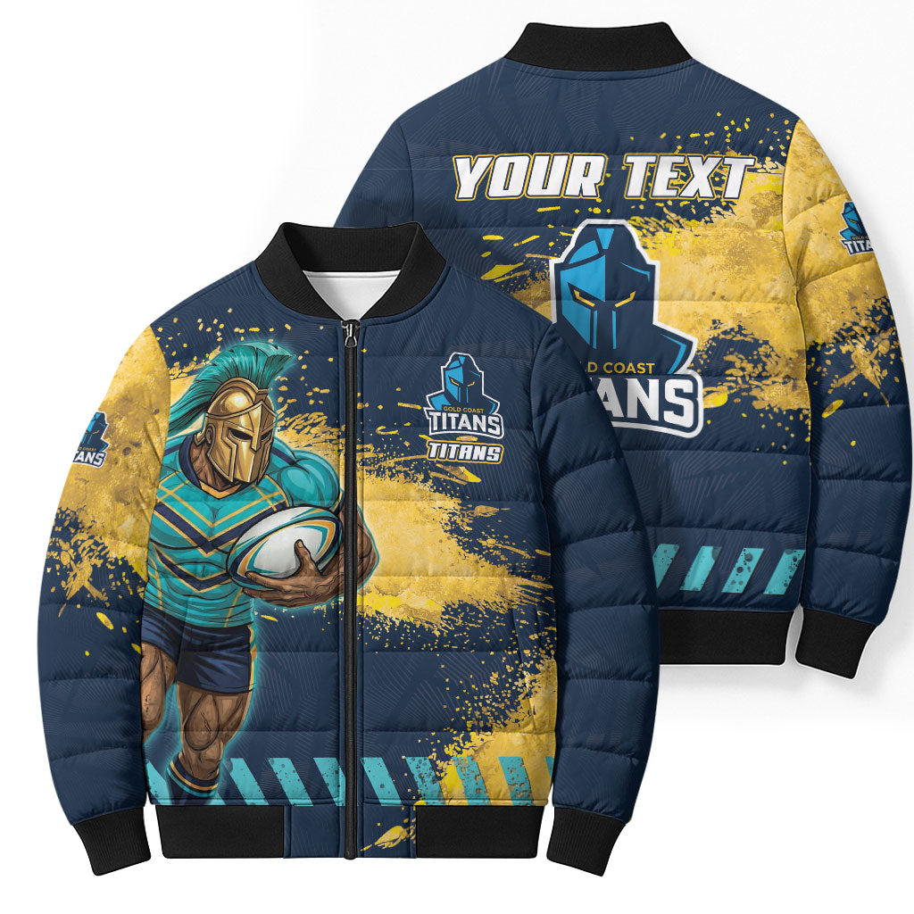 Personalised Gold Coast Titans Rugby Bomber Puffer Jacket Titans Mascot - Sporty Splash Art Style