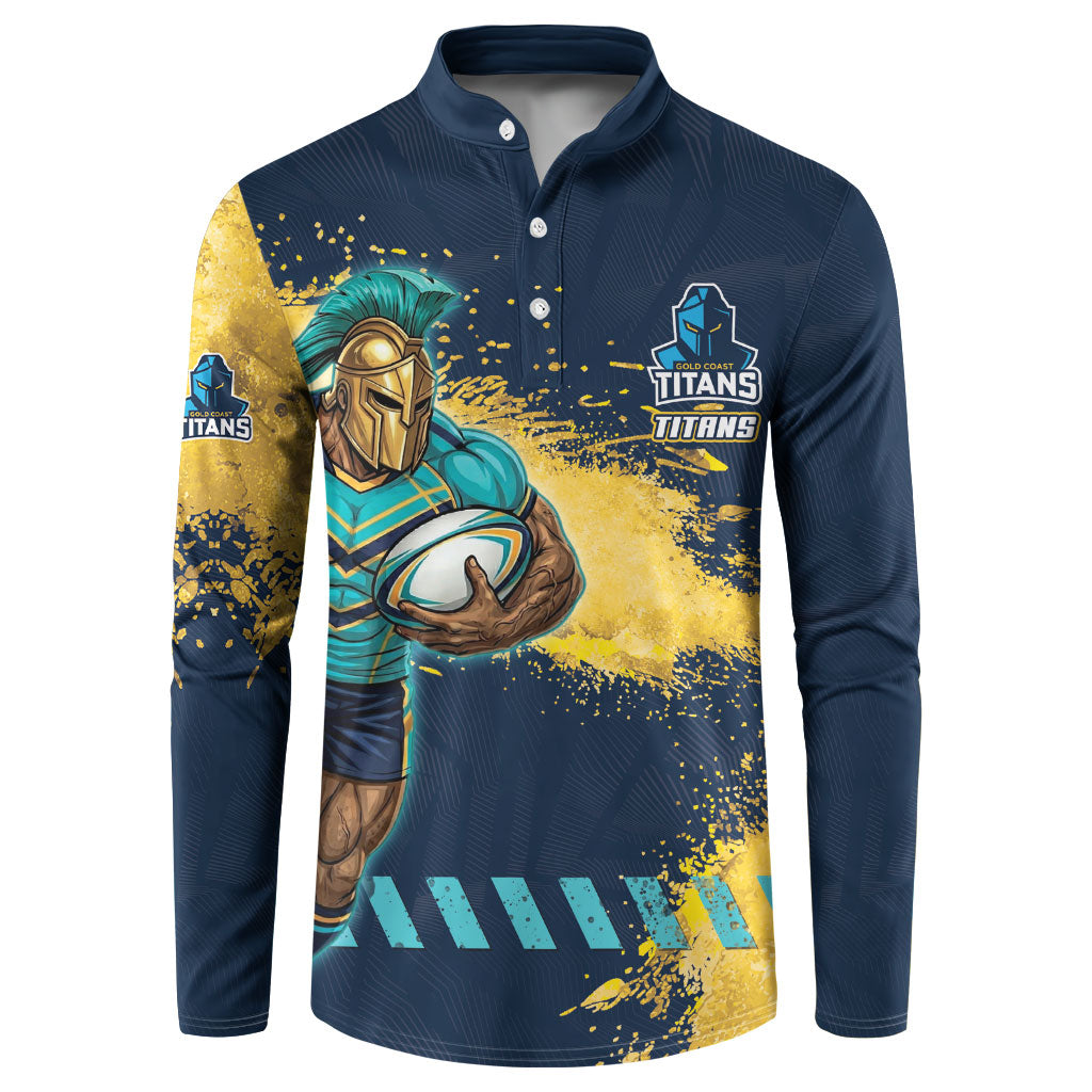 Personalised Gold Coast Titans Rugby Button Sweatshirt Titans Mascot - Sporty Splash Art Style