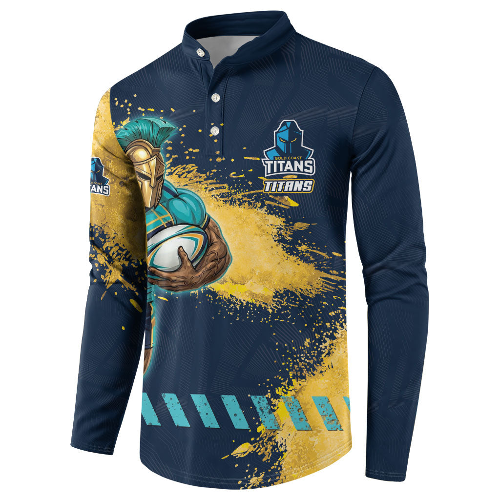 Personalised Gold Coast Titans Rugby Button Sweatshirt Titans Mascot - Sporty Splash Art Style