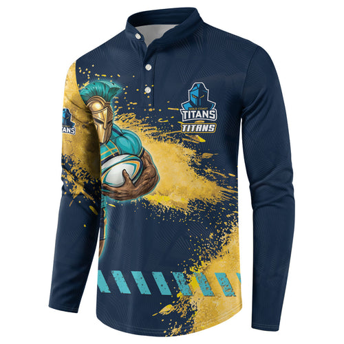 Personalised Gold Coast Titans Rugby Button Sweatshirt Titans Mascot - Sporty Splash Art Style