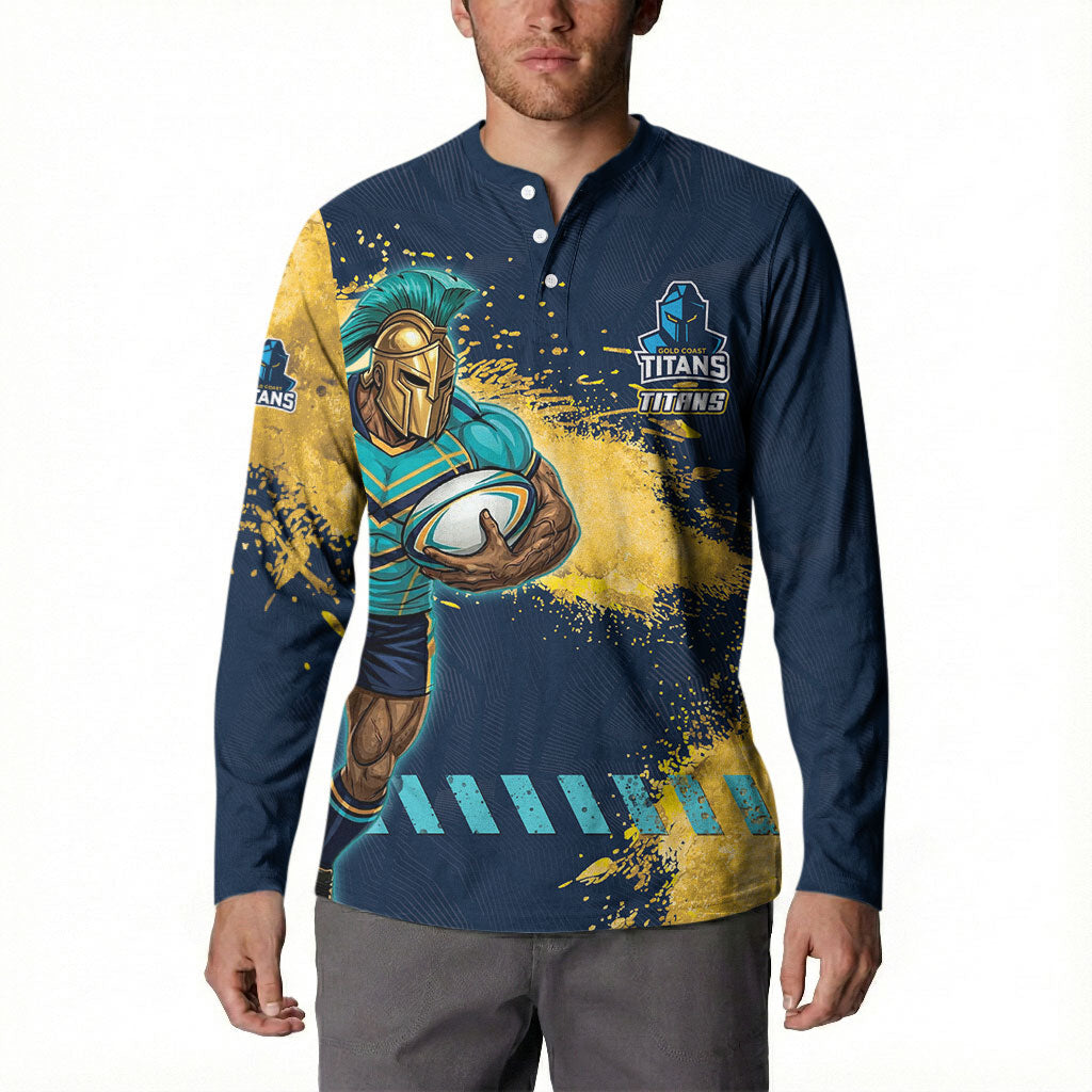 Personalised Gold Coast Titans Rugby Button Sweatshirt Titans Mascot - Sporty Splash Art Style