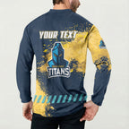 Personalised Gold Coast Titans Rugby Button Sweatshirt Titans Mascot - Sporty Splash Art Style