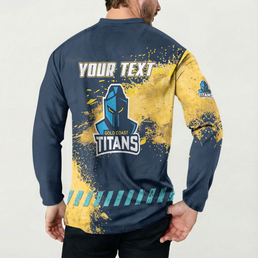 Personalised Gold Coast Titans Rugby Button Sweatshirt Titans Mascot - Sporty Splash Art Style