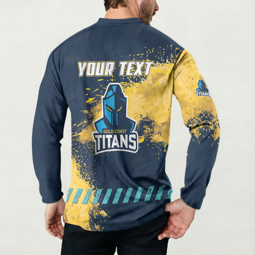 Personalised Gold Coast Titans Rugby Button Sweatshirt Titans Mascot - Sporty Splash Art Style