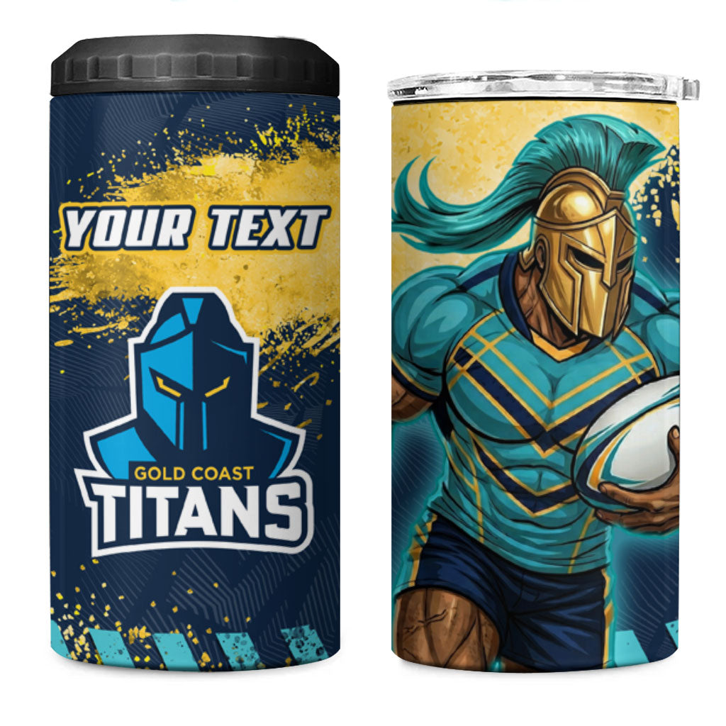 Personalised Gold Coast Titans Rugby 4 in 1 Can Cooler Tumbler Titans Mascot - Sporty Splash Art Style
