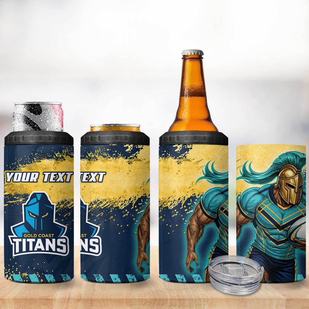 Personalised Gold Coast Titans Rugby 4 in 1 Can Cooler Tumbler Titans Mascot - Sporty Splash Art Style